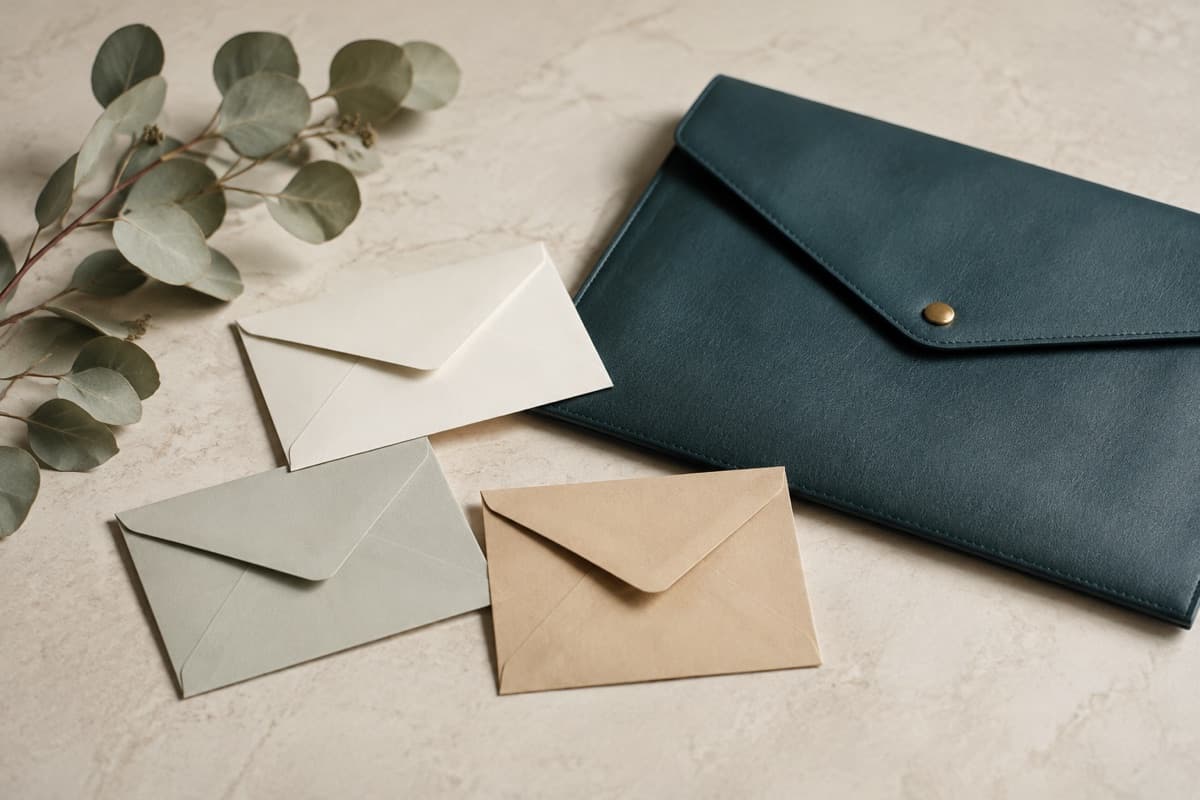 Three envelopes beside a teal estate document wallet